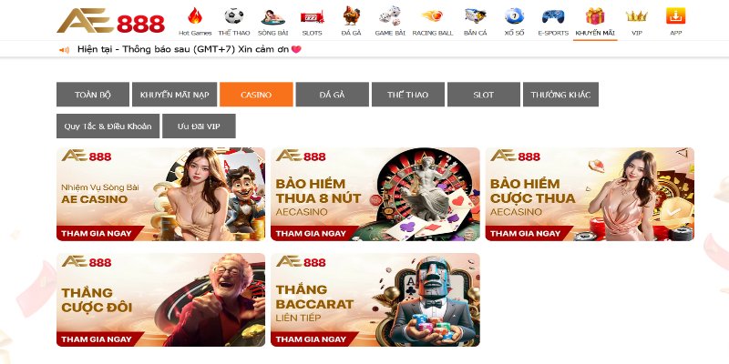 Khuyến mãi AE88 tại sảnh cược casino